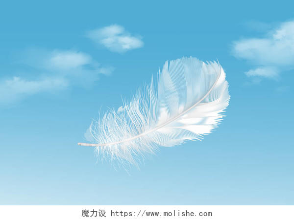 唯美蓝天背景漂浮的白色羽毛
